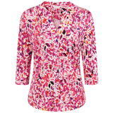 3/4 Sleeve Leaf Print Blouse Pink