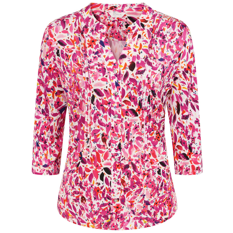 3/4 Sleeve Leaf Print Blouse Pink