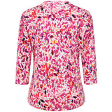 3/4 Sleeve Leaf Print Blouse Pink