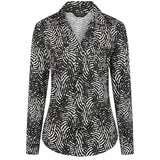 Long Sleeve Wave Print Blouse Black