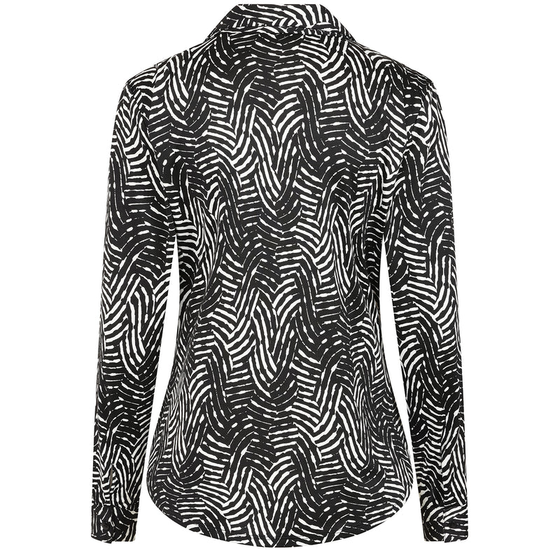 Long Sleeve Wave Print Blouse Black