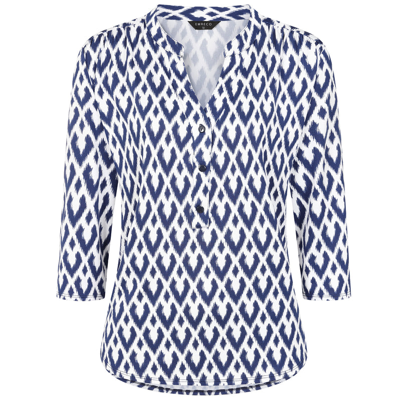 3/4 Sleeve Diamond Print Blouse Blue