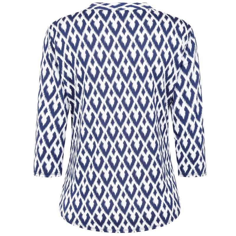 3/4 Sleeve Diamond Print Blouse Blue