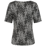 1/2 Sleeve Wave Print Top Black