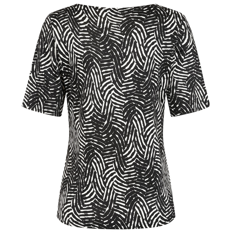 1/2 Sleeve Wave Print Top Black