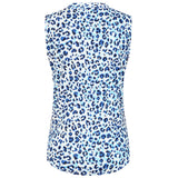 Sleeveless Animal Mandarin Collar Blouse Blue