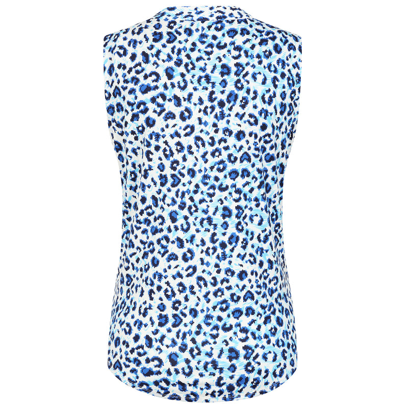 Sleeveless Animal Mandarin Collar Blouse Blue