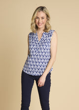 Sleeveless Diamond Mandarin Blouse Blue