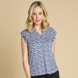 Sleeveless Frill Animal Print Top Blue