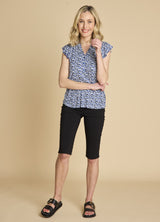 Sleeveless Frill Animal Print Top Blue