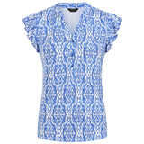 Sleeveless Frill Geo Tile Print Top Blue