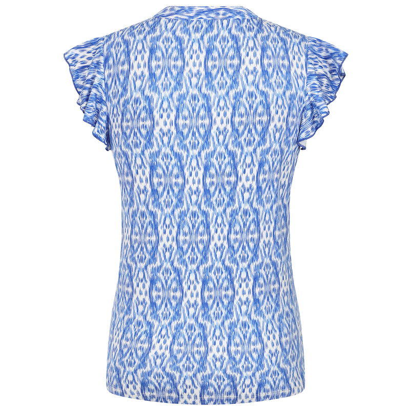 Sleeveless Frill Geo Tile Print Top Blue