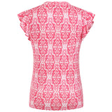 Sleeveless Frill Geo Tile Print Top Pink