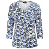 3/4 Sleeve V Neck Animal Print Top Blue