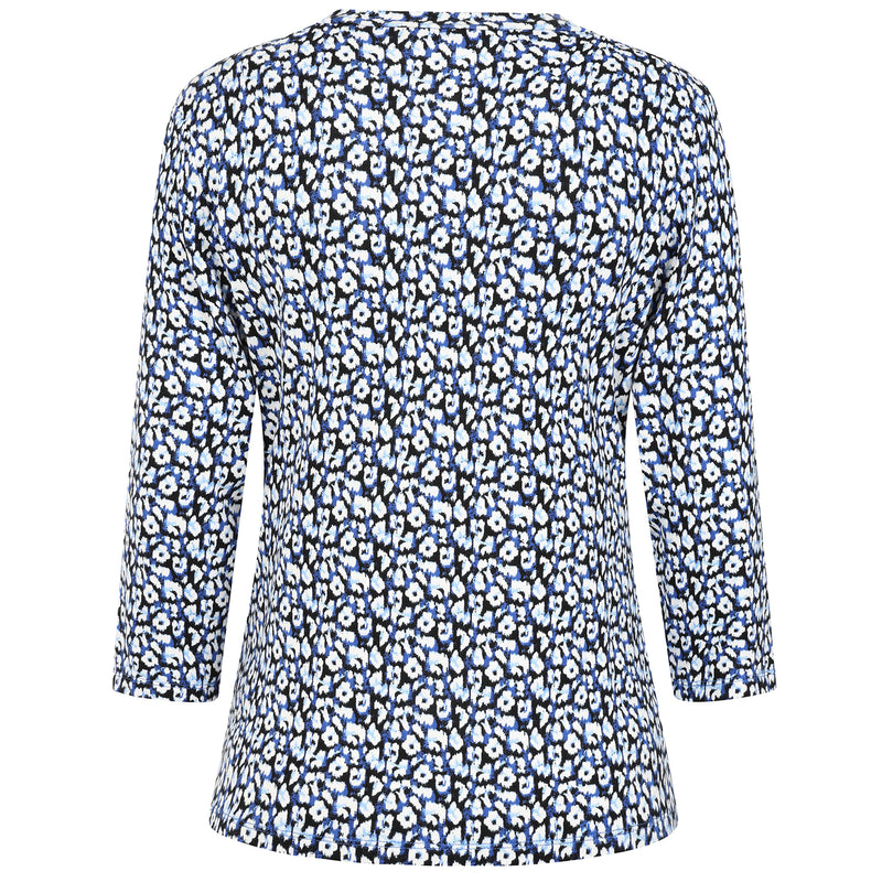 3/4 Sleeve V Neck Animal Print Top Blue