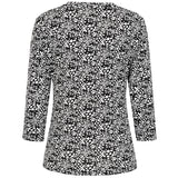 3/4 Sleeve V Neck Floral Print Top Black