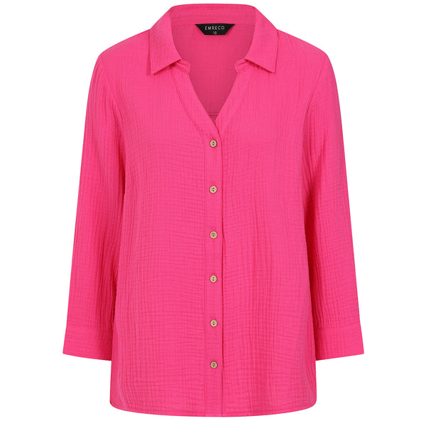 Long Sleeve Textured Overshirt Pink