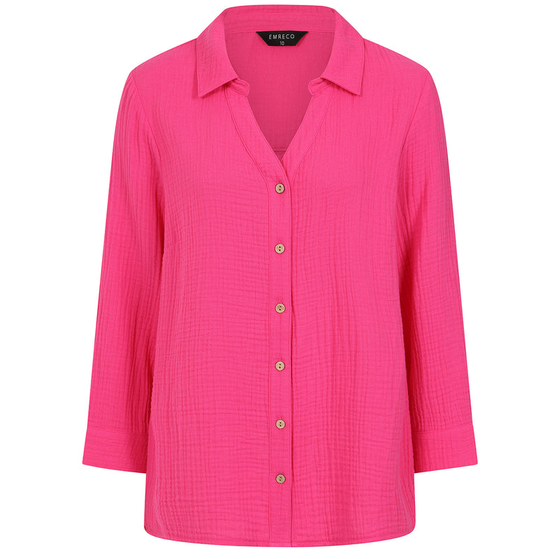 Long Sleeve Textured Overshirt Pink