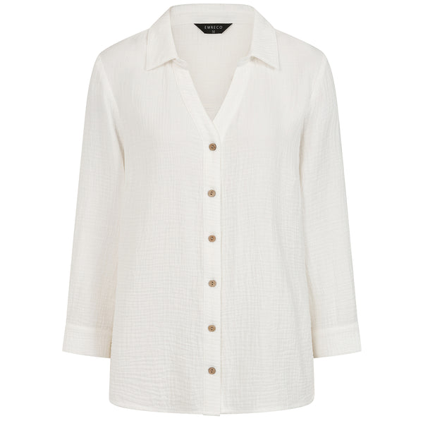 Long Sleeve Textured Overshirt White