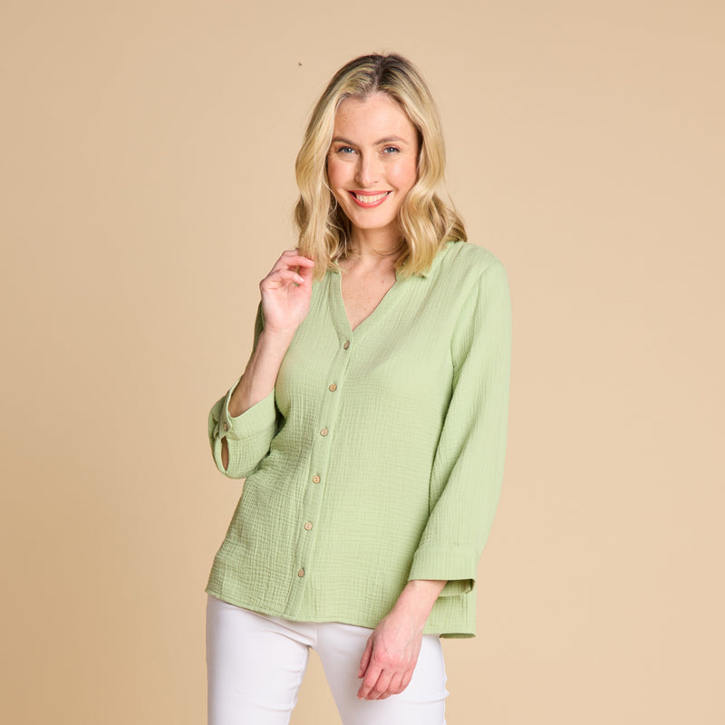 Long Sleeve Textured Overshirt Light Green