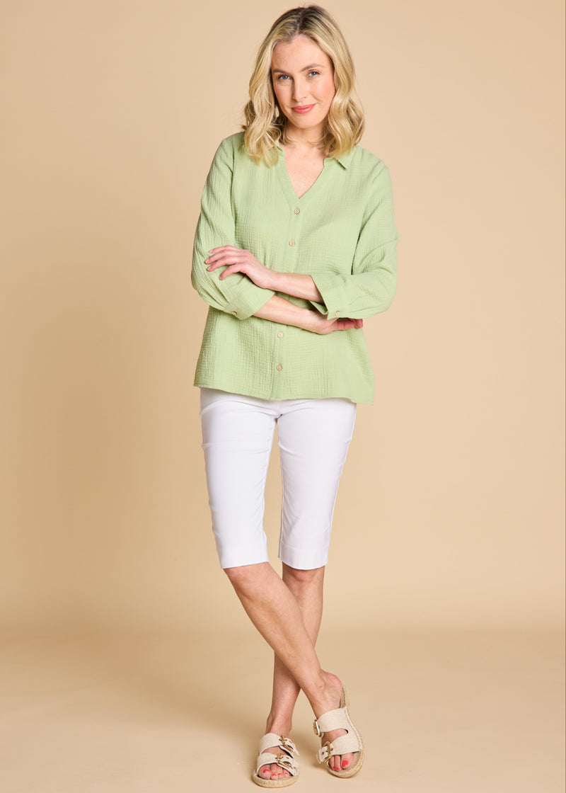 Long Sleeve Textured Overshirt Light Green