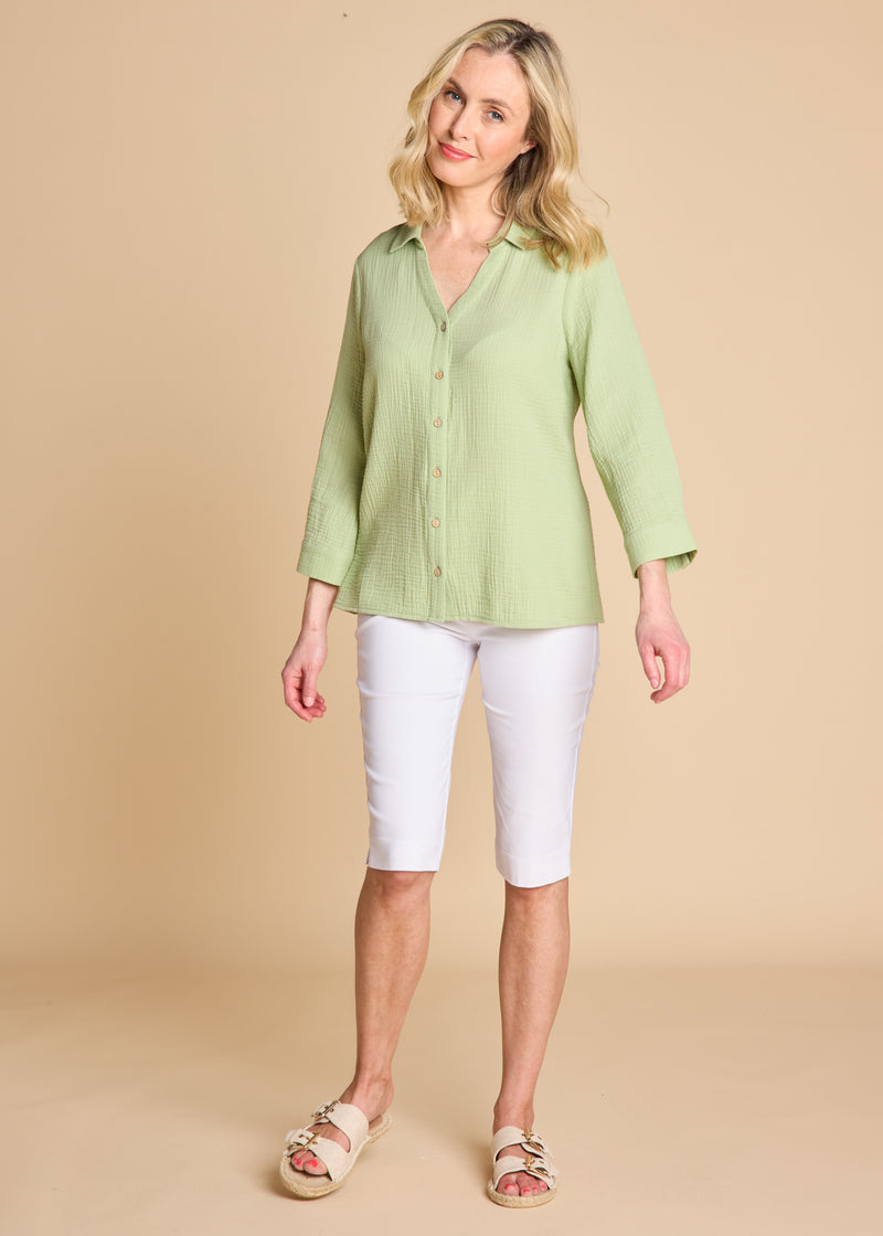 Long Sleeve Textured Overshirt Light Green