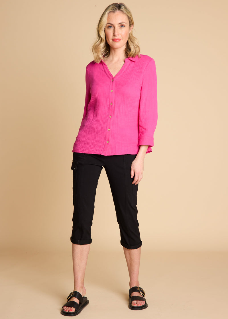 Long Sleeve Textured Overshirt Pink