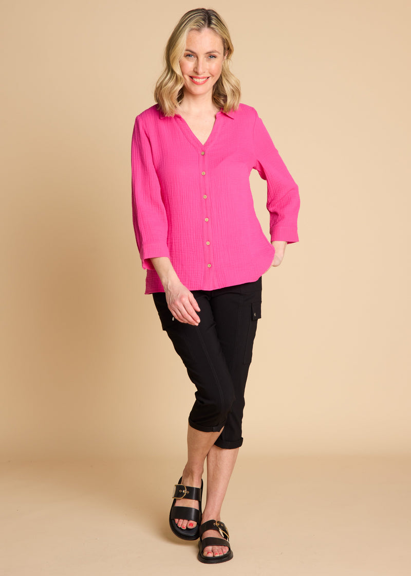 Long Sleeve Textured Overshirt Pink