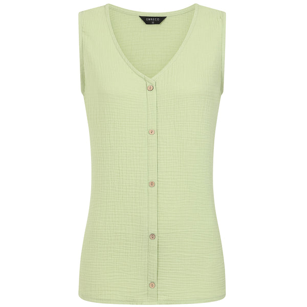 Sleeveless Textured Button Front Top Light Green