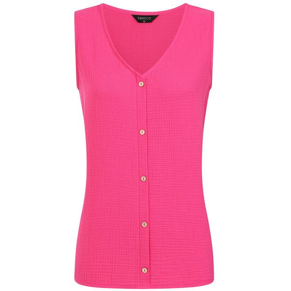 Sleeveless Textured Button Front Top Pink