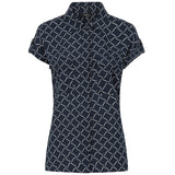 Roll Sleeve Relaxed Fit Geo Blouse Navy