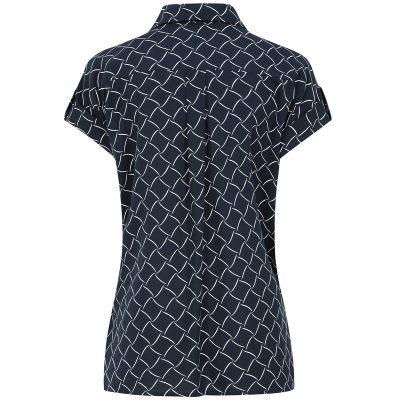 Roll Sleeve Relaxed Fit Geo Blouse Navy