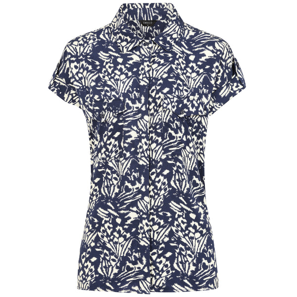 Roll Sleeve Relaxed Fit Butterfly Blouse Navy