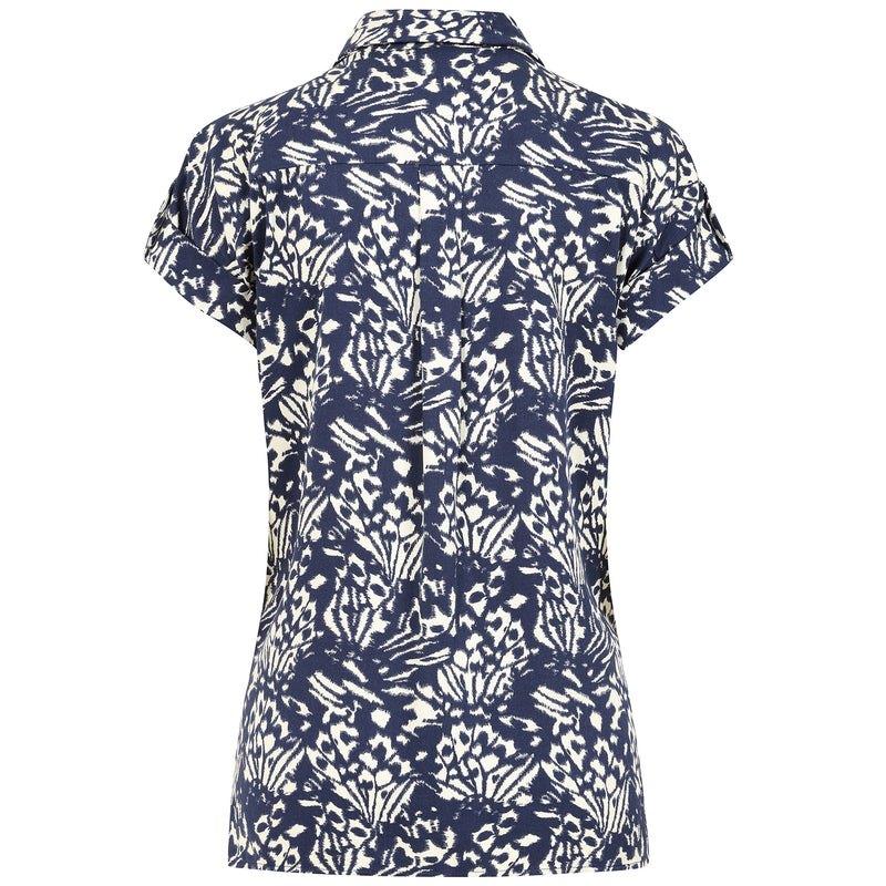 Roll Sleeve Relaxed Fit Butterfly Blouse Navy
