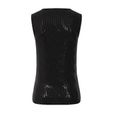 Sleeveless Cowl Neck Sequin Sparkle Vest Black