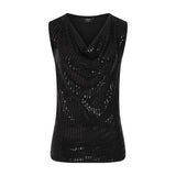 Sleeveless Cowl Neck Sequin Sparkle Vest Black