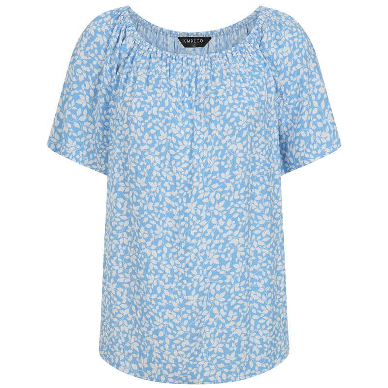 Short Sleeve Floral Off Shoulder Top Light Blue