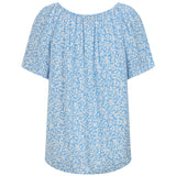 Short Sleeve Floral Off Shoulder Top Light Blue