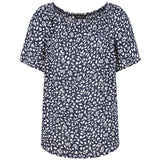 Short Sleeve Navy Leaf Off Shoulder Top Navy