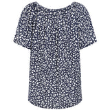 Short Sleeve Navy Leaf Off Shoulder Top Navy