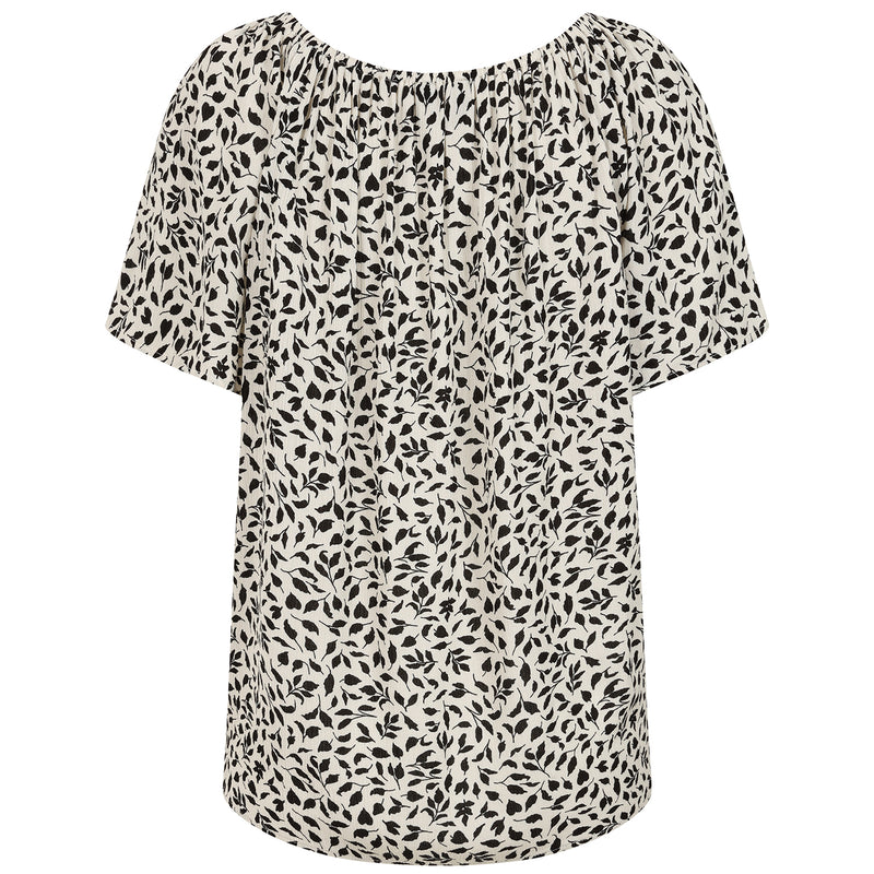 Short Sleeve Ivory Leaf Off Shoulder Top Ivory Black