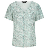 Short Sleeve Spot V Neck Button Blouse Green
