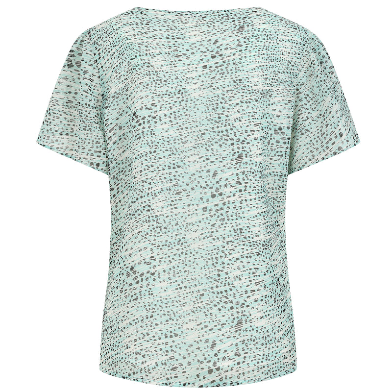 Short Sleeve Spot V Neck Button Blouse Green