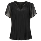 Short Sleeve Pleat Blouse Black