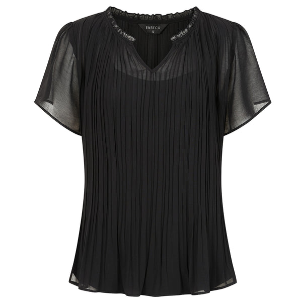 Short Sleeve Pleat Blouse Black