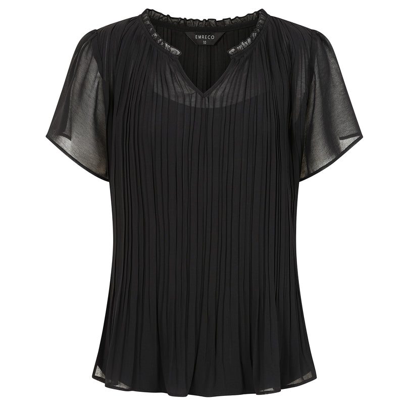 Short Sleeve Pleat Blouse Black