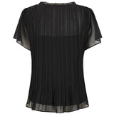 Short Sleeve Pleat Blouse Black