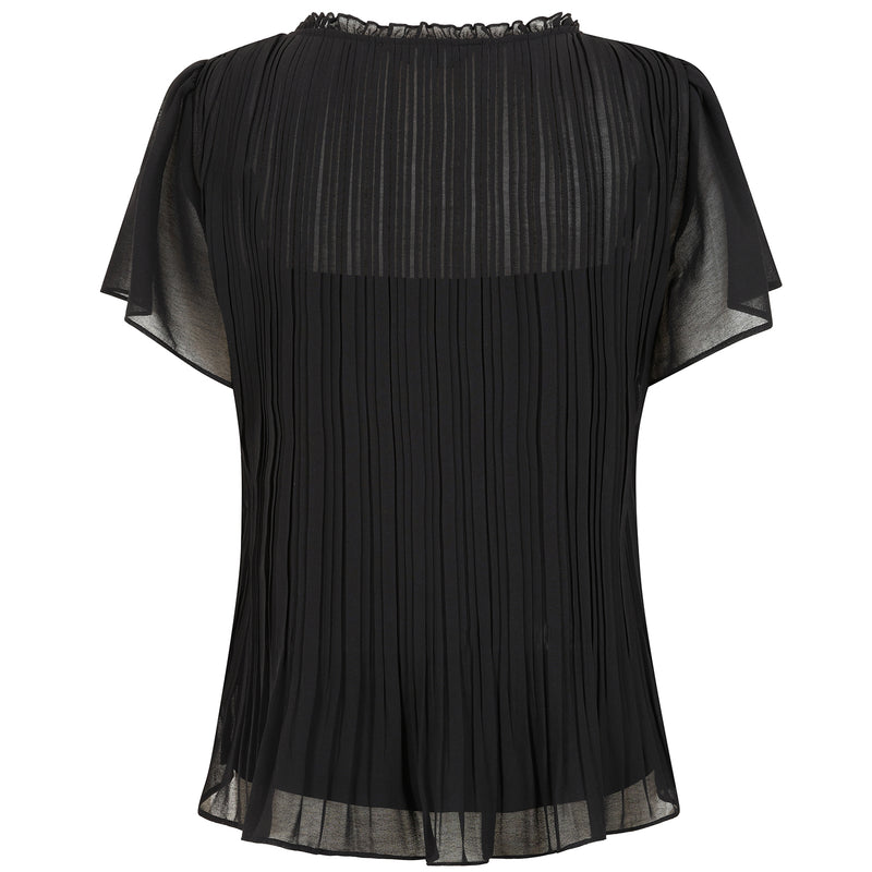 Short Sleeve Pleat Blouse Black