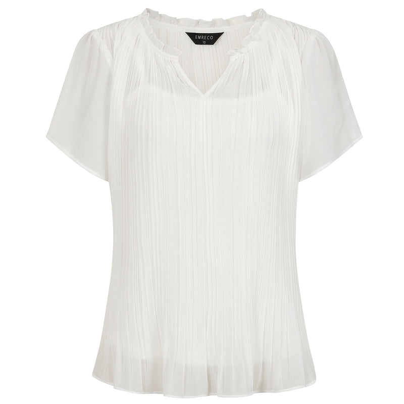 Short Sleeve Pleat Blouse Ivory
