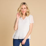 Short Sleeve Pleat Blouse Ivory